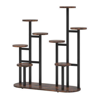 Tribesigns - Plant Stand, Multi-Tiered 11 Potted Plant Shelf Flower Stands, Rustic Brown & Black