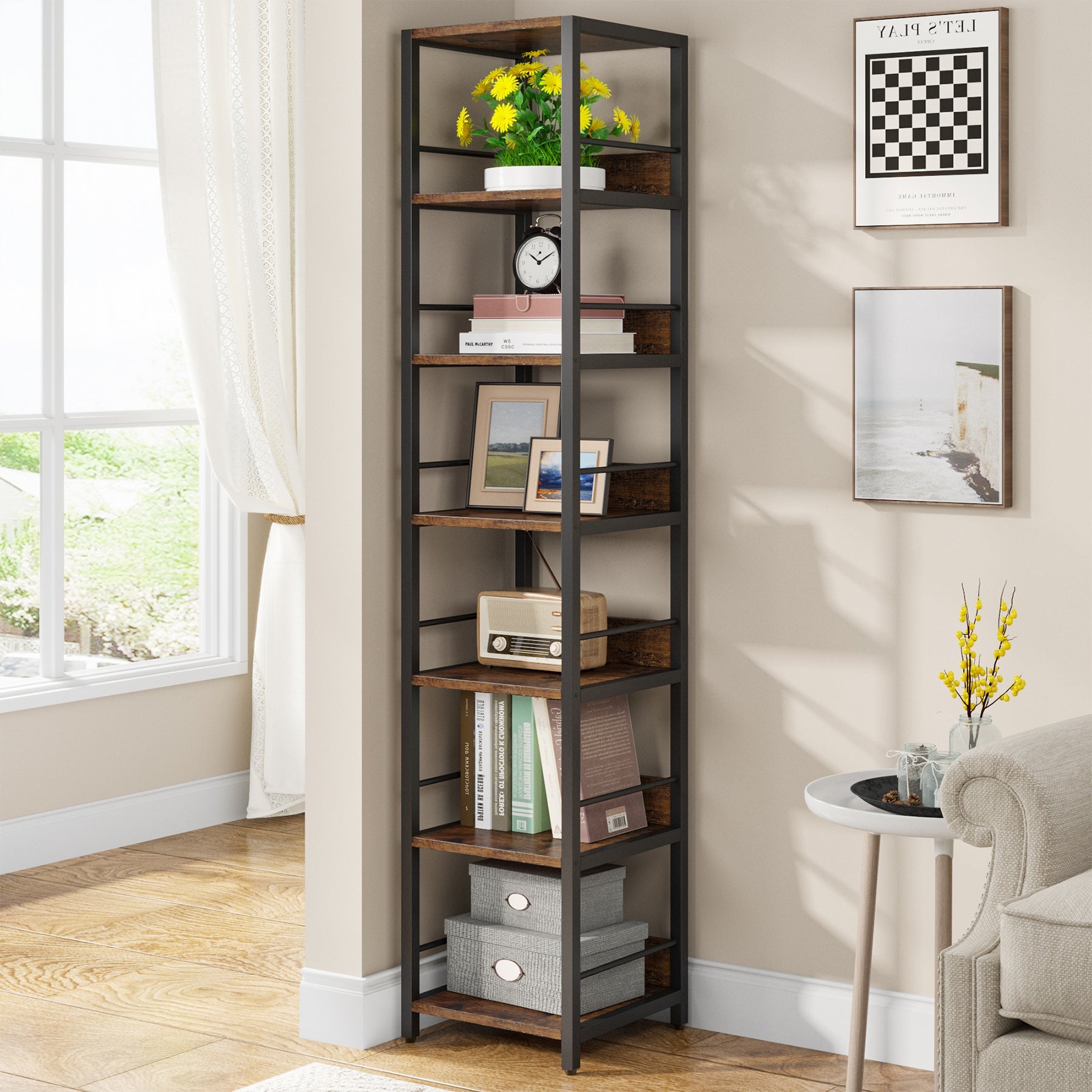 Corner Shelf, 6-Tier Narrow Etagere Bookshelf Storage Rack Tribesigns