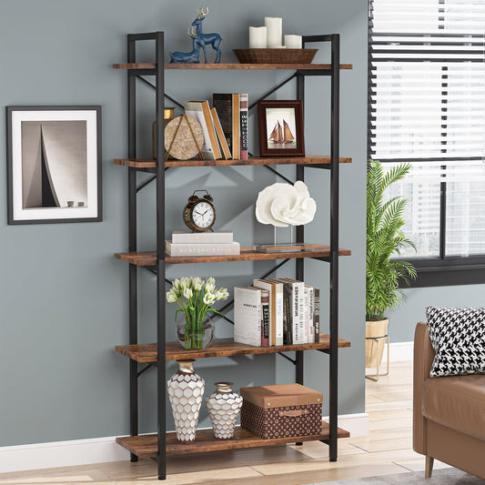5-Tier Bookshelf, Industrial Style Bookcase, Shelving Unit, bookcase with storage, Living Room Bookcase, 1