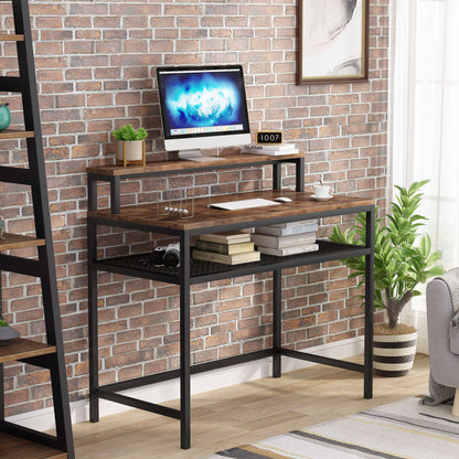 Tribesigns - Computer Desk, Industrial Writing Desk with Monitor Stand
