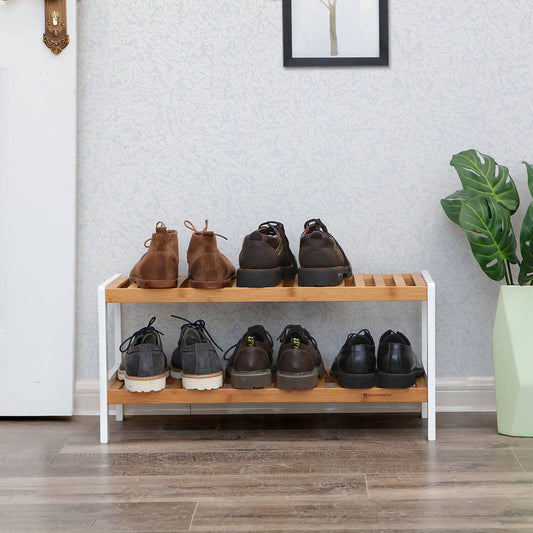 Shoe Rack, 2-Tier Bamboo Shoe Rack, Storage Shelf, 70 x 26 x 33 cm, SONGMICS