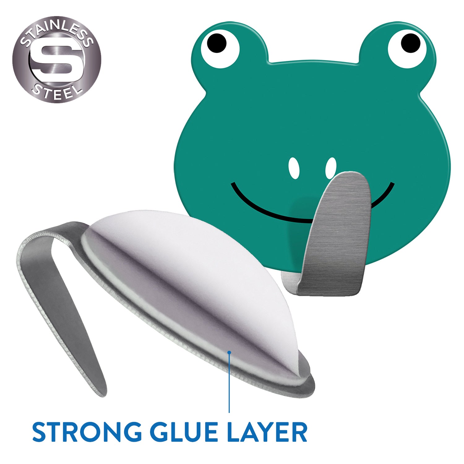 Strong Self Adhesive Hooks for Towels and Coats, Set of 2, Stainless Steel