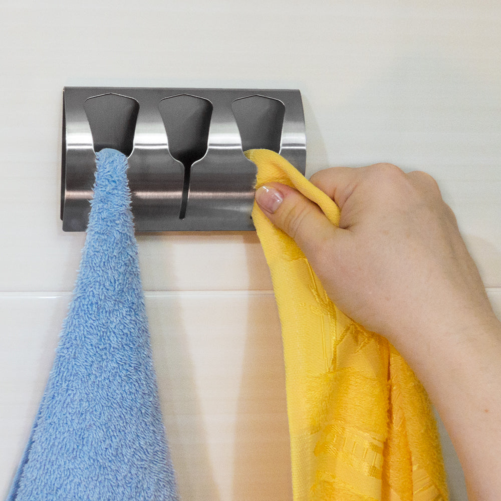 Tatkraft Bell – Triple Self Adhesive Tea Towel Holder,Towel Rail for Bathroom and Kitchen, Stainless Steel, up to 10 kg