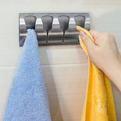 Strong Self Adhesive Towel Holder, 4 Tea Towel Hangers, Stainless Steel