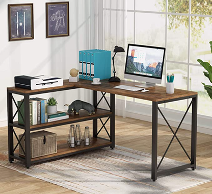 L-Shaped Desk, Reversible Corner Computer Desk with Shelves, Tribesigns, 1