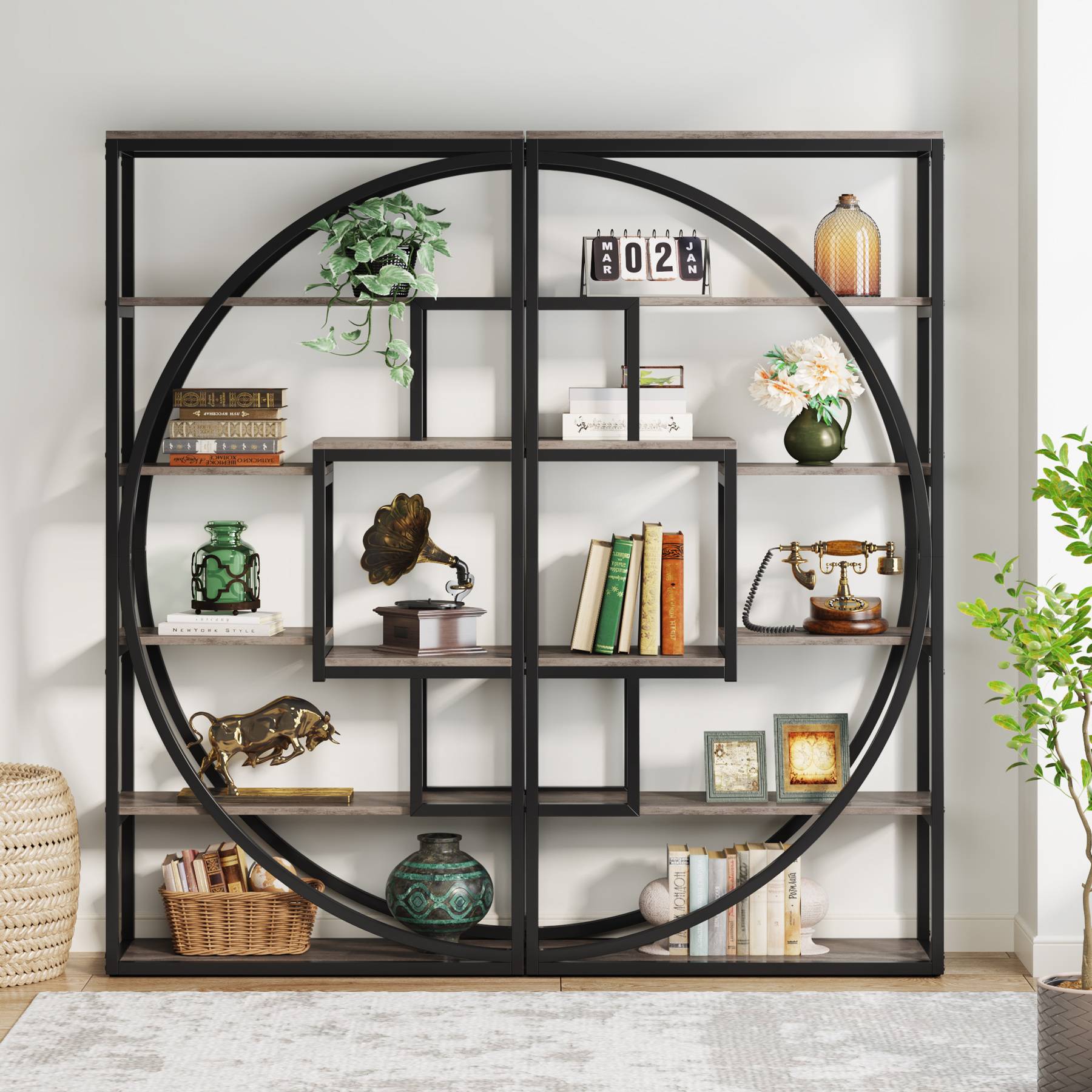 Bookshelf, Industrial Bookcase with 8 Open Storage Shelf, Tribesigns, 8