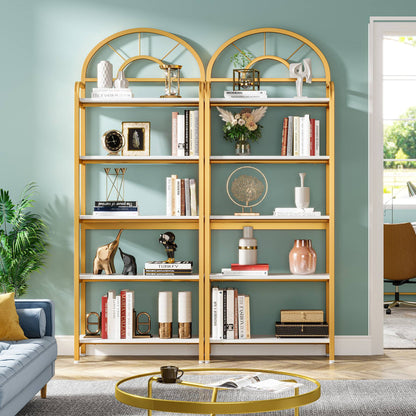 Bookshelf, 5-Tier Modern Arched Etagere Bookcase Storage Rack, Modern Luxury Look, Particleboard, metal frame, Tribesigns, 8
