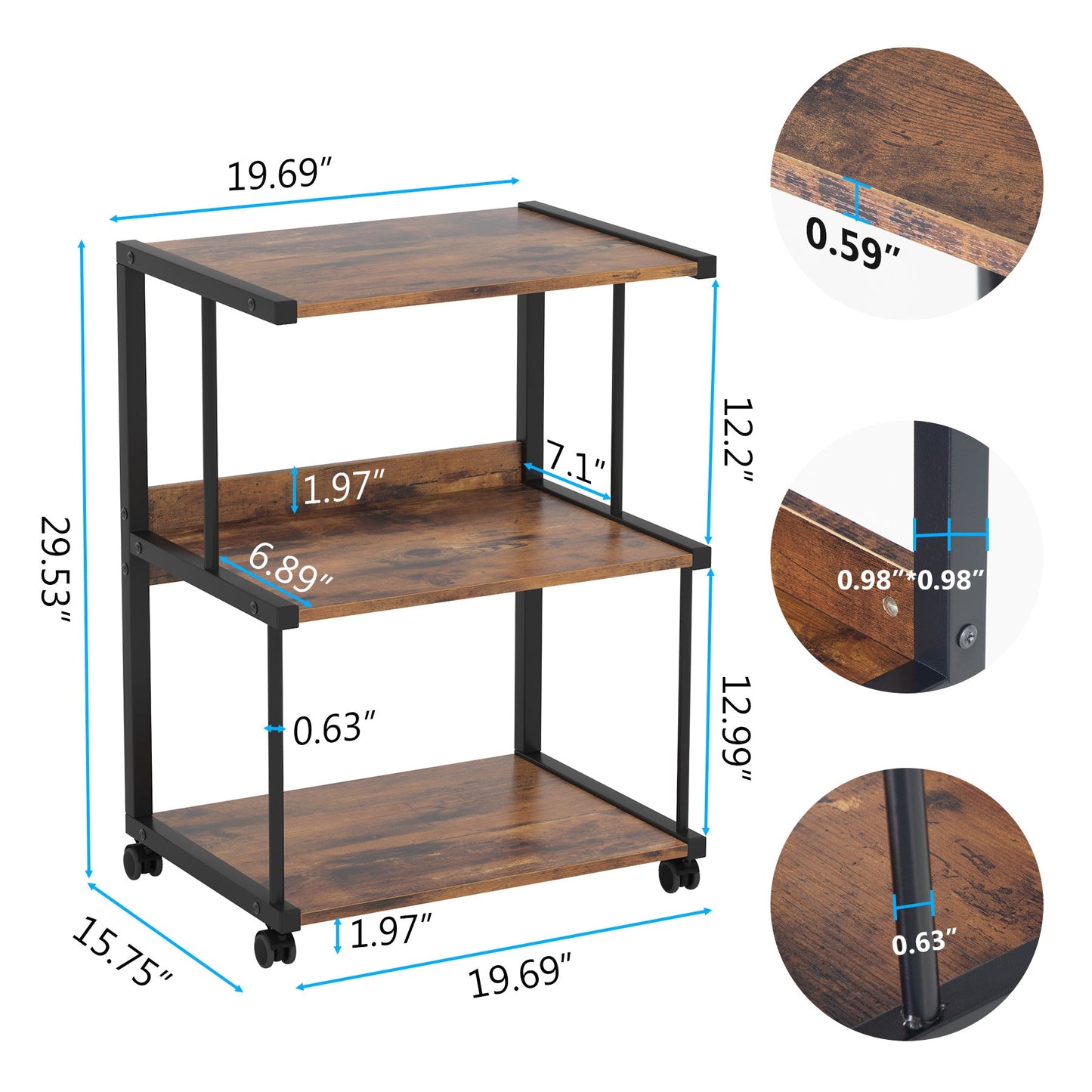 Printer Stand, Rolling Printer Table, 3 Storage Shelves, printer desk stand - Tribesigns 4