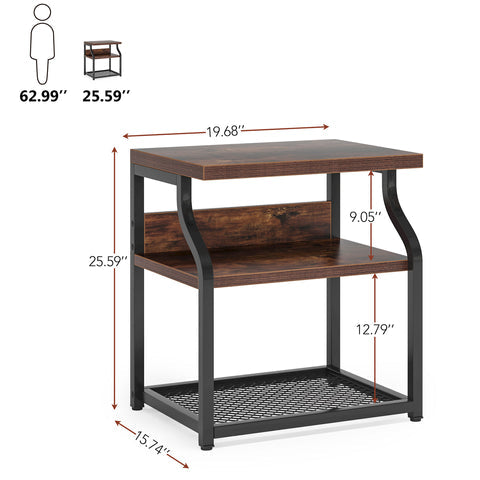 End Side Table, Industrial 3-Shelf Nightstand Printer Stand, Tribesigns, 9