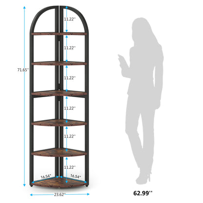 6-Tier Corner Shelf, 71 inch Tall Corner Bookshelf for Small Space,  Wall Shelves, Storage Shelves, Wall mounted Bookcase, 2
