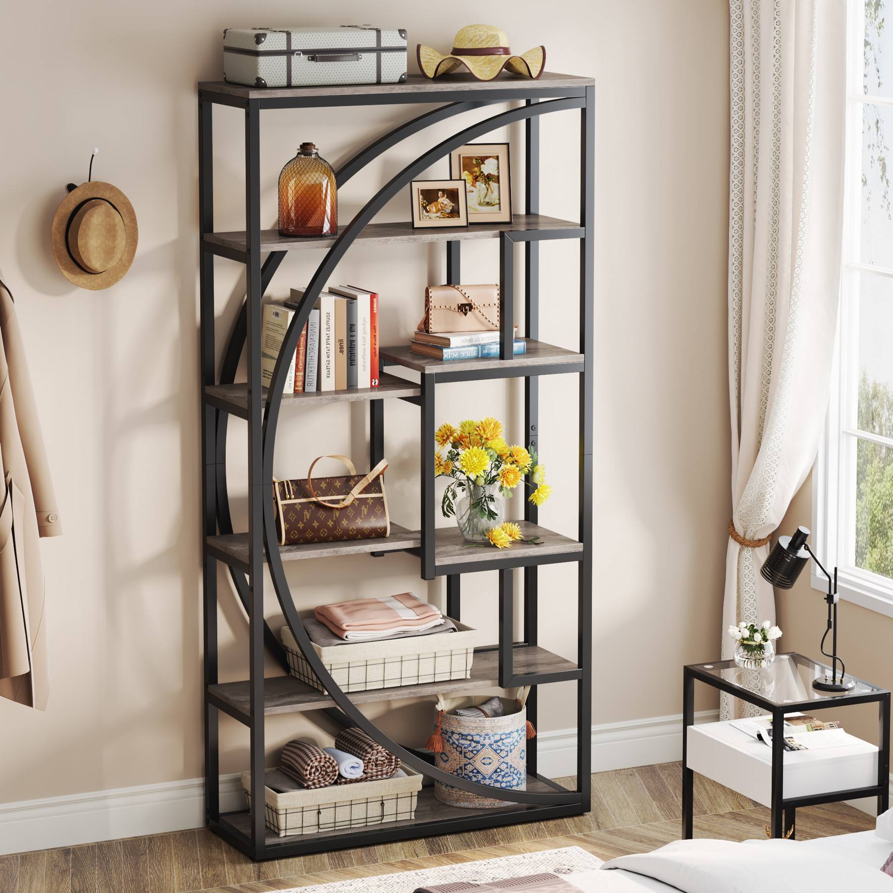 Bookshelf, Industrial Bookcase with 8 Open Storage Shelf, Tribesigns, 5