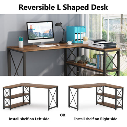 L-Shaped Desk, Reversible Corner Computer Desk with Shelves, Tribesigns, 6