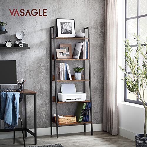 Ladder Shelf, 5-Tier Narrow Shelf, Bookshelf for Home Office, Kitchen, Industrial, Rustic Brown and Black, VASAGLE, 1