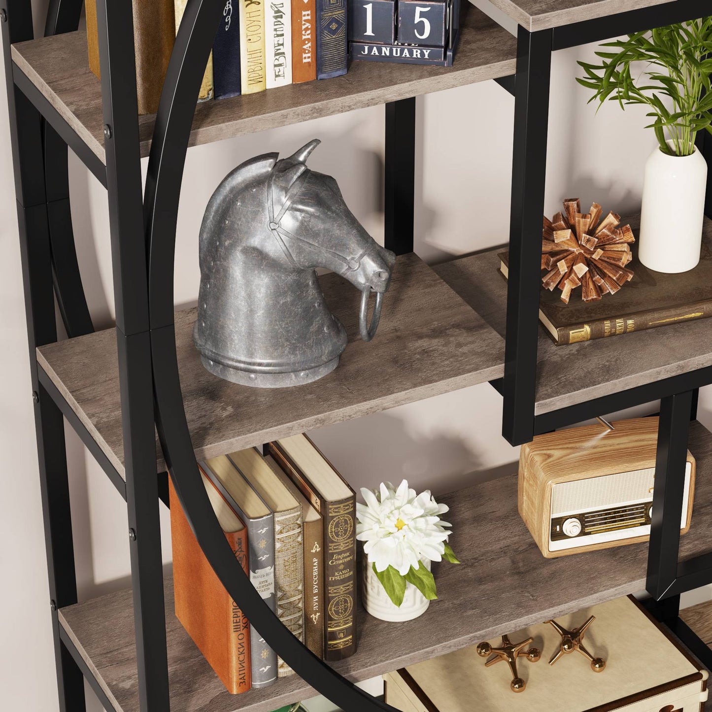 Bookshelf, Industrial Bookcase with 8 Open Storage Shelf, Tribesigns, 6