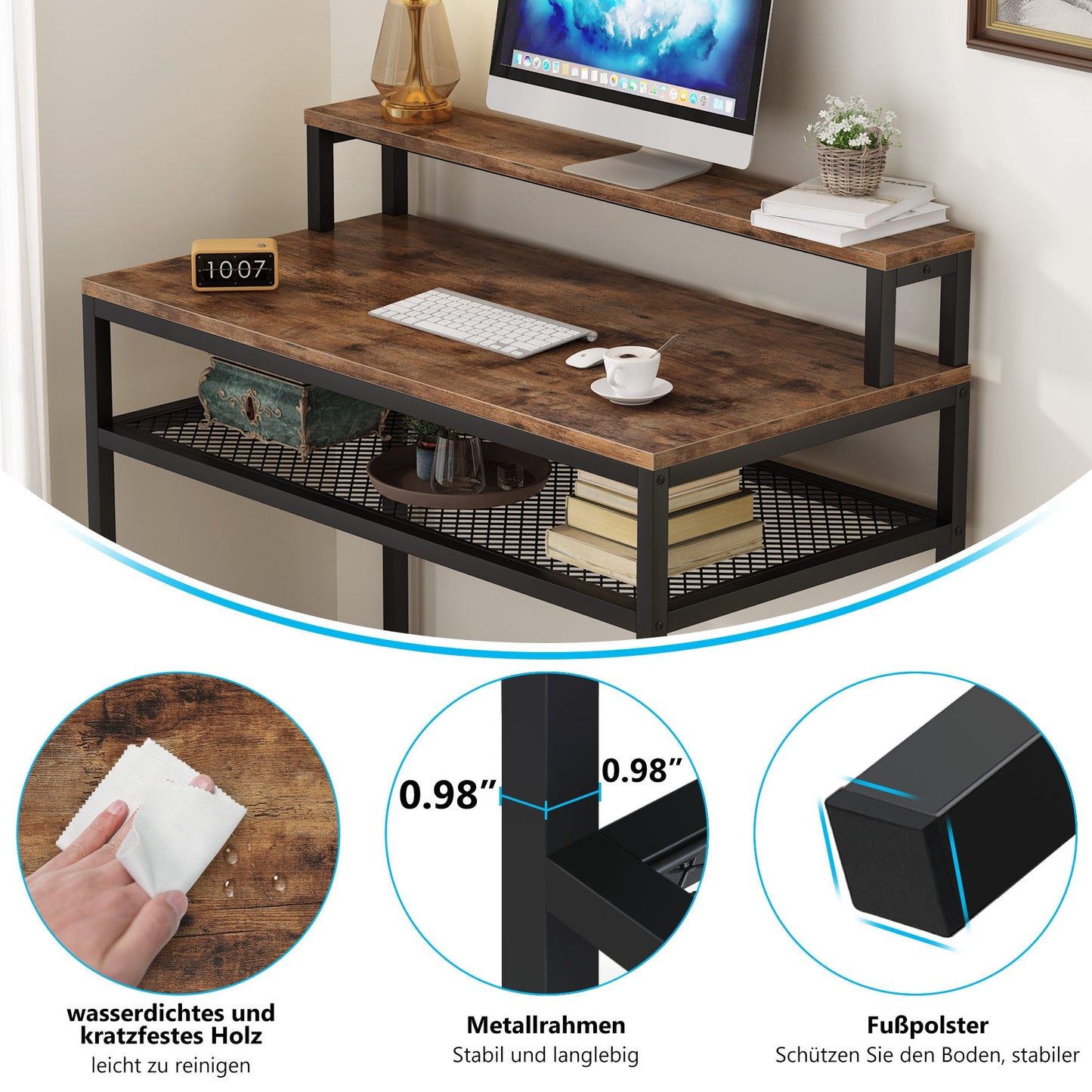 Tribesigns - Computer Desk, Industrial Writing Desk with Monitor Stand