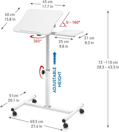 Laptop Desk 40x45 cm, with Mouse Board 25x21 cm, Adjustable Height 72 – 110 cm, Tatkraft Bianca