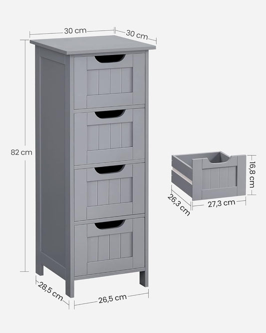 Bathroom Floor Storage Cabinet, Bathroom Storage Unit with 4 Drawers, Bathroom Cabinet Freestanding, 30 x 30 x 82 cm