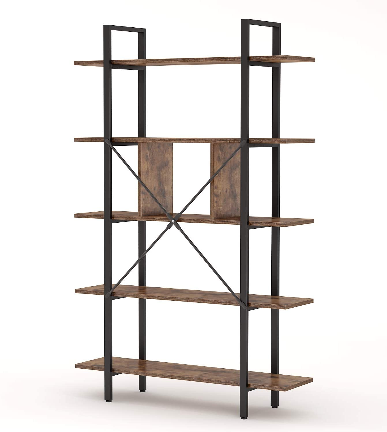 Bookshelf, 5-Tier Industrial Bookcase Display Storage Shelf, Bookcase with Storage, Living Room Bookcase, 7