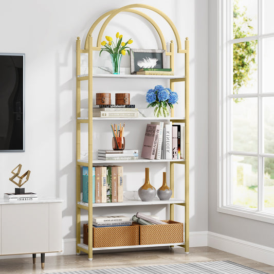 Bookshelf, 72.44" Arched Etagere Bookcase 5-Tier Shelves, Tribesigns, 1
