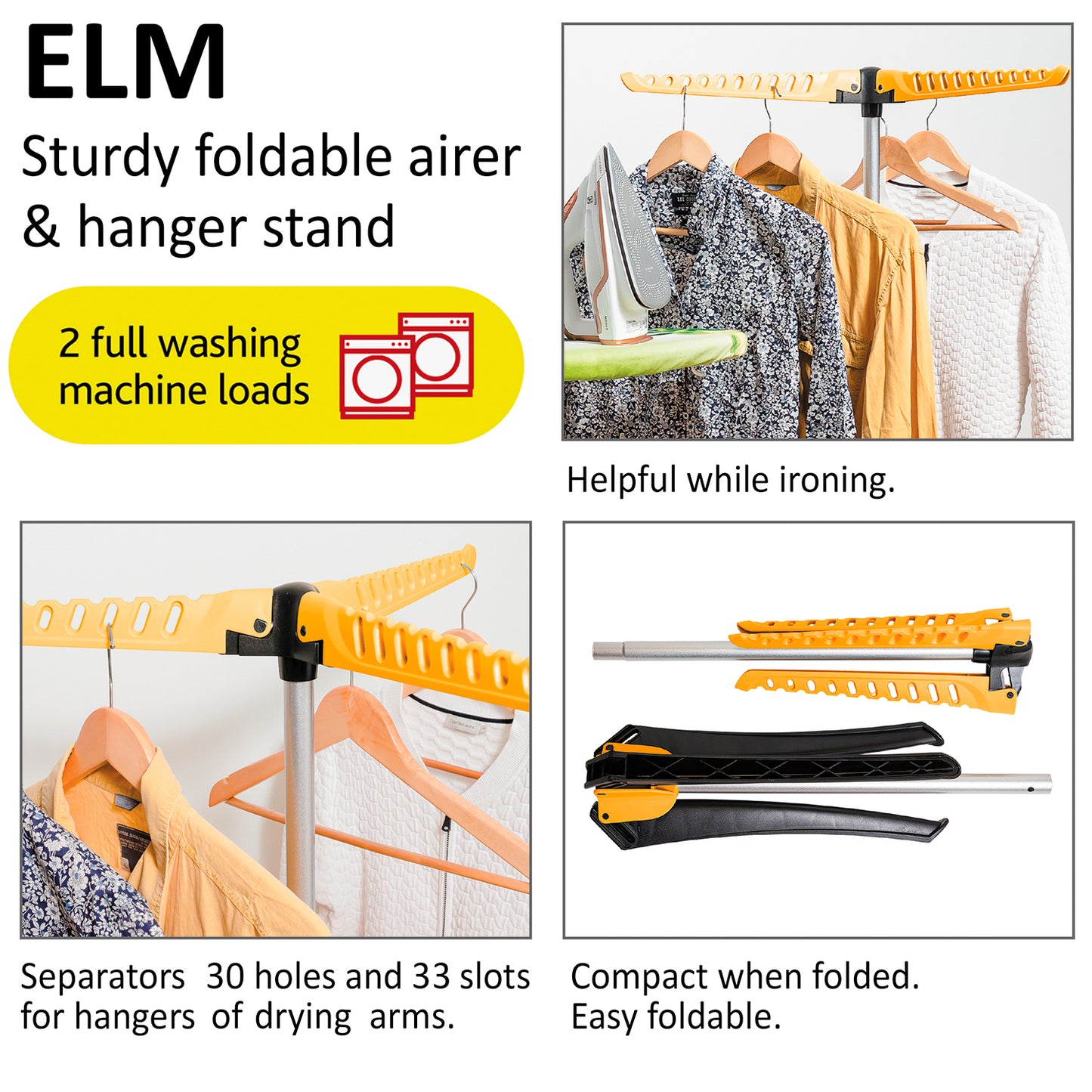 Sturdy Foldable Clothes Airer, Hangaway Clothes Hanger Stand, Drying Rack Indoor/Outdoor, art moon Elm, 7