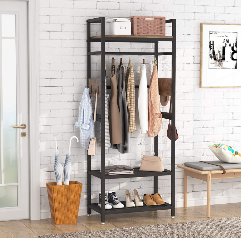 Clothes Rail, Heavy Duty Clothes Rail, Free Standing Coat Rack, Hallway Coat and Shoe Storage, Open Wardrobe, Tribesigns, 1