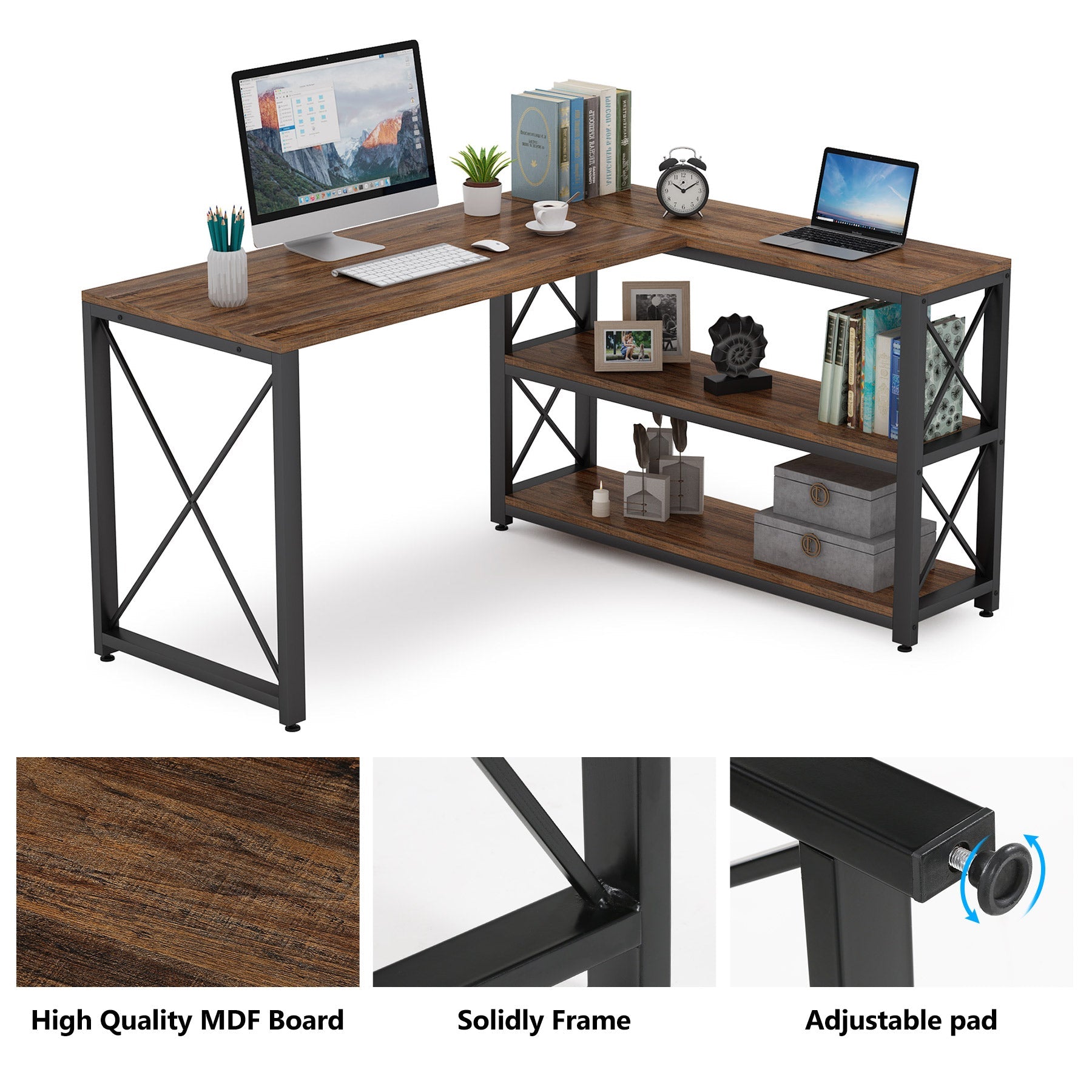 L-Shaped Desk, Reversible Corner Computer Desk with Shelves, Tribesigns, 7