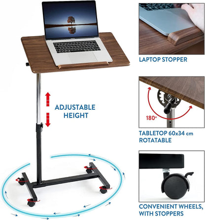 Laptop Desk, adjustable height, laptop stopper, 4 wheels with stoppers, Tatkraft Gain 