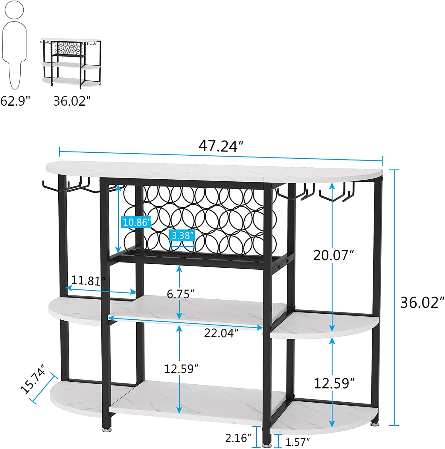 Tribesigns Wine Rack, 47 Inch Freestanding Wine Bar Cabinet with Storage Shelves Tribesigns