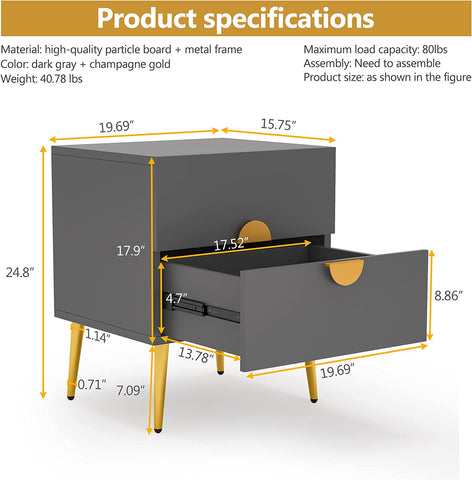 Tribesigns Nightstands, Bedside with 2 Drawers, Side Table Tribesigns