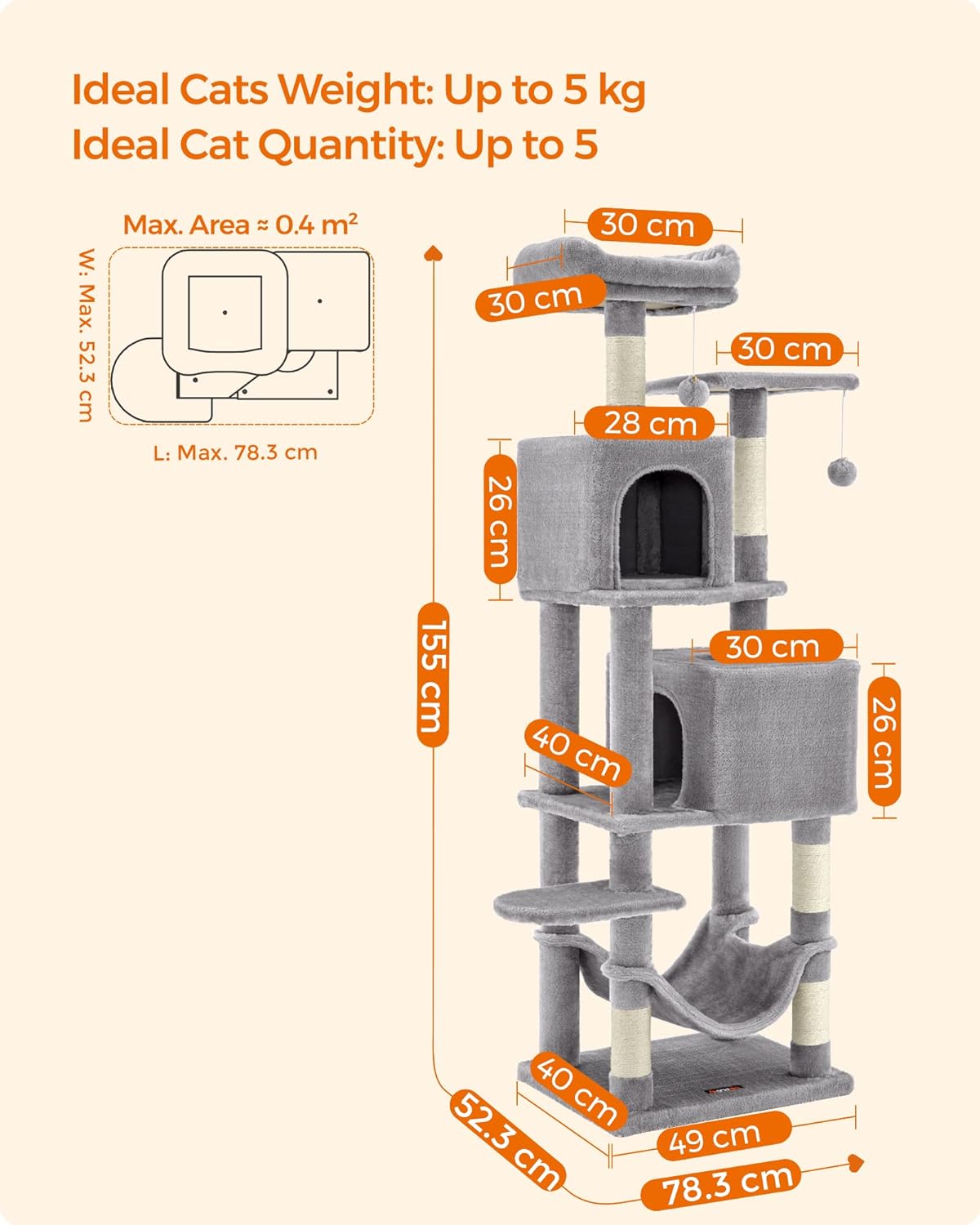 Cat Tree, Cat Tower for Indoor Cats, Cat Condo, Cat Bed Furniture, Kittens Activity Center, Cat Furniture, 5