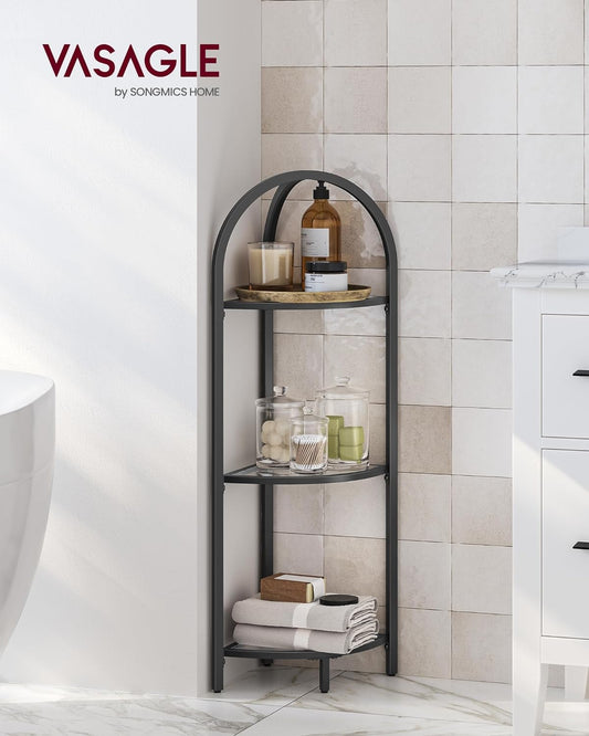 Corner Shelf Stand, Small Bathroom Storage Organiser, 3-Tier Tempered Glass Shelf, Toilet Paper Stand, Plant Stand