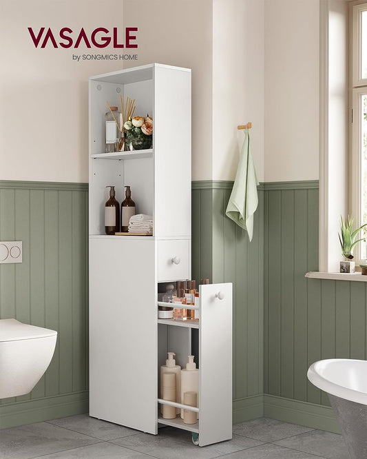 Tall Bathroom Furniture, Slim Storage Unit, Column with Drawers and Adjustable Shelf, Wardrobe, Cupboard, for Small Spaces