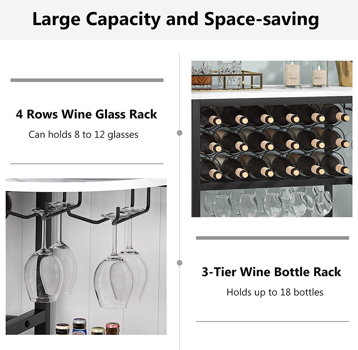 Tribesigns Wine Rack, 47 Inch Freestanding Wine Bar Cabinet with Storage Shelves Tribesigns