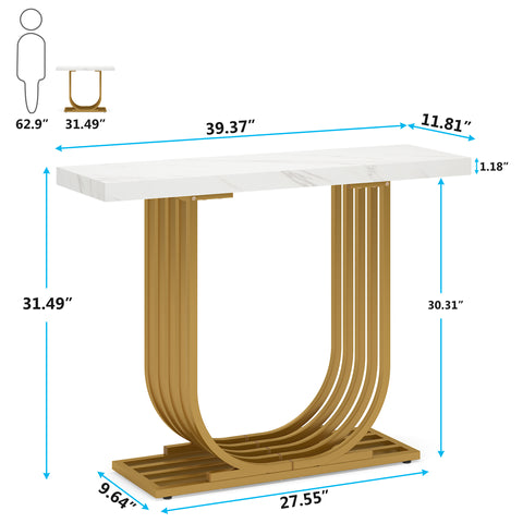 Console Table, 39" Faux Marble Entryway Sofa Table with U-Shaped Base, Tribesigns, 8