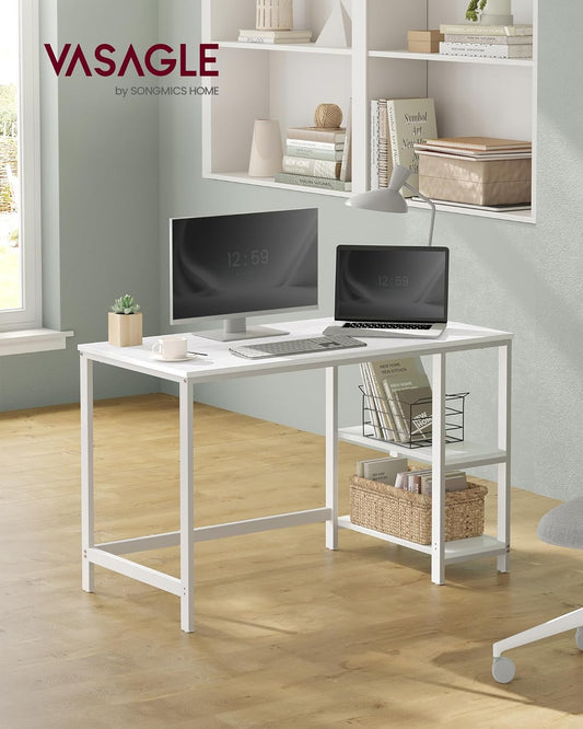 Computer Desk, Writing Desk with 2 Shelves on Left or Right, Work Table for Office Living Room, Steel Frame