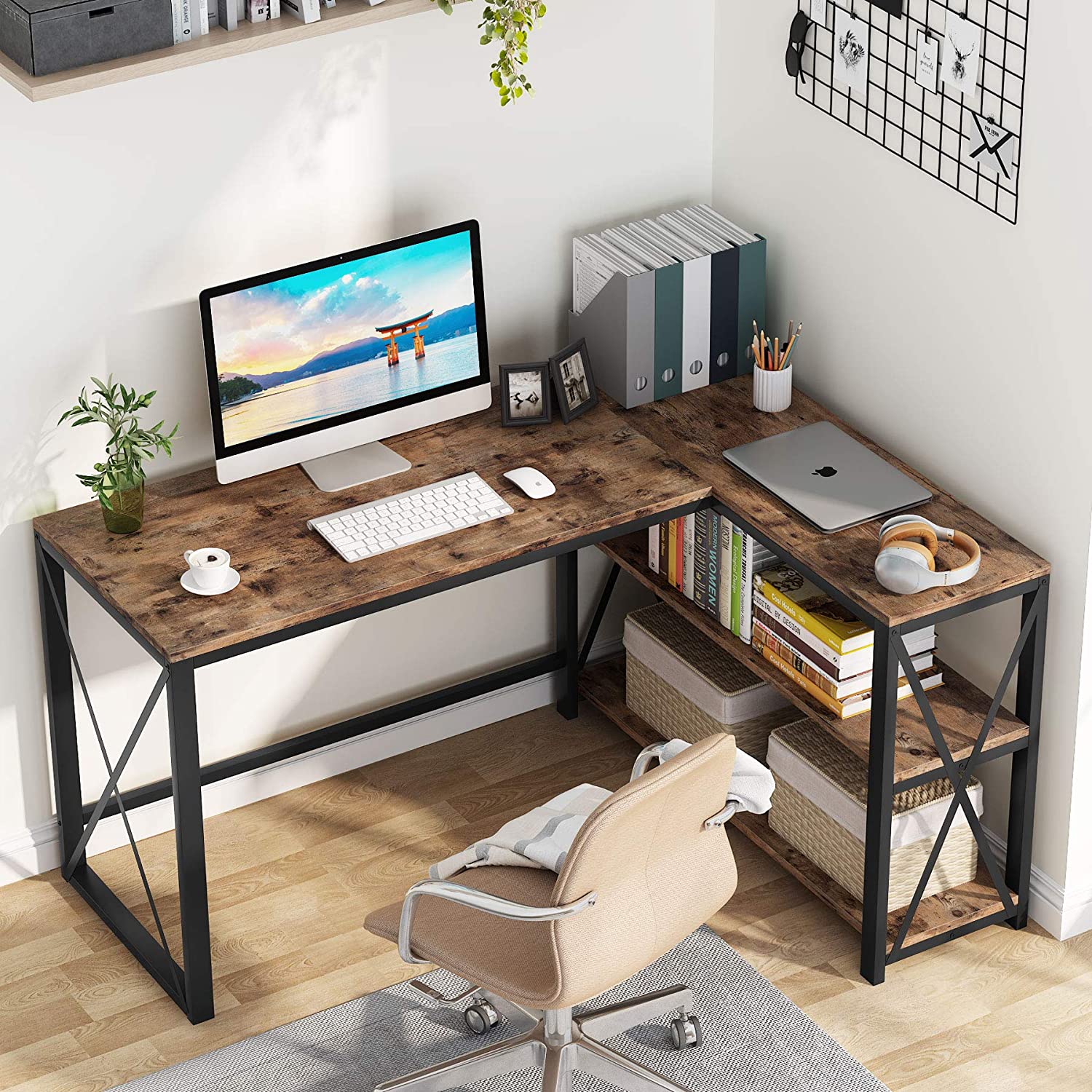 Tribesigns L-Shaped Desk, 51" Computer Corner Desk with Storage Shelves Tribesigns