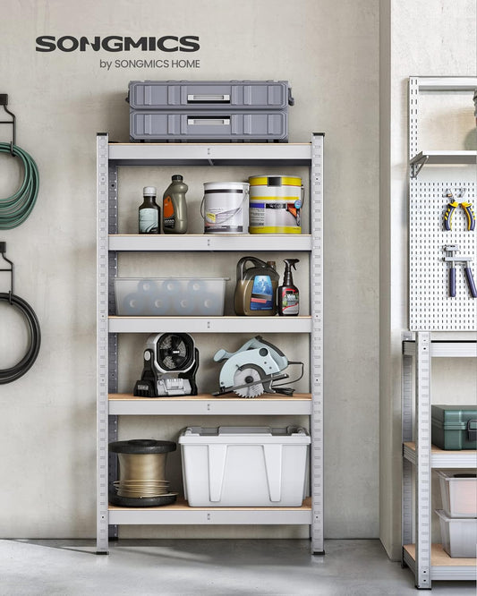 5 Tier Steel Shelving Unit Boltless Mounting Garage Shed 650kg Load Capacity 30x75x150cm Silver, SONGMICS, 1