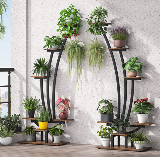 Plant Stand, Pack of 2, 5 tiers, Metal Curved Display Shelf, Hold at least 16 Potted Plants, Tribesigns, 1
