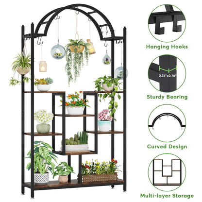 Plant Stand, 74.8" Arched Flower Stands with Hanging Hooks, Tribesigns, 7