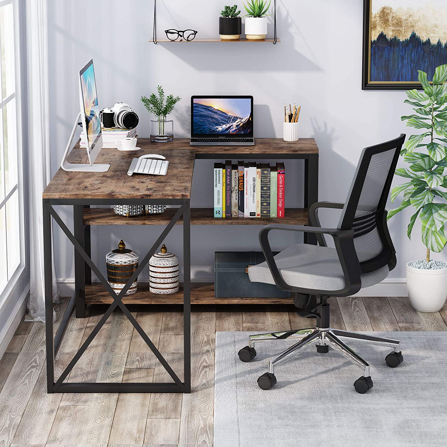 corner desk with drawers, large corner desk,  Computer Desk, gaming corner desk, standing corner desk - Tribesigns