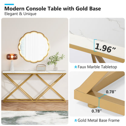 Console Table, 55", Console Table for Hallway, Modern Entryway Sofa Table with  Gold Metal Legs, White & Gold, Tribesigns, 5