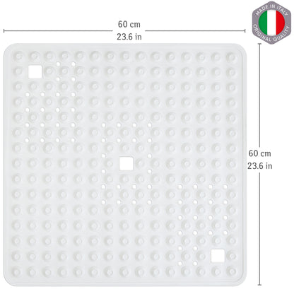 Tatkraft Detail - Heavy Duty Shower Mat Non Slip, Rubber Shower & Bathtub Mat with 134 Powerful Suction Cups, 60x60 cm, White, Made in Italy
