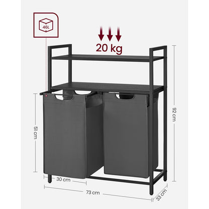 Laundry Basket, Laundry Hamper, Laundry Sorter with 2 Pull-Out and Removable Bags, 2 Shelves, 92L Capacity, VASAGLE, 6