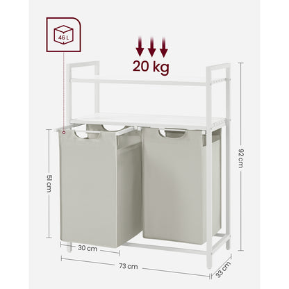 Laundry Basket, Laundry Hamper, Laundry Sorter with 2 Pull-Out and Removable Bags, 2 Shelves, 46L Capacity per Bag, 9