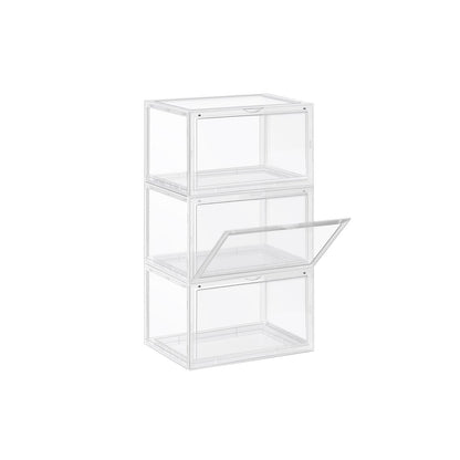 Shoe Boxes, Pack of 3 Stackable Shoe Organisers with Clear Door, Plastic Shoe Storage for UK Size 11, SONGMICS, 2