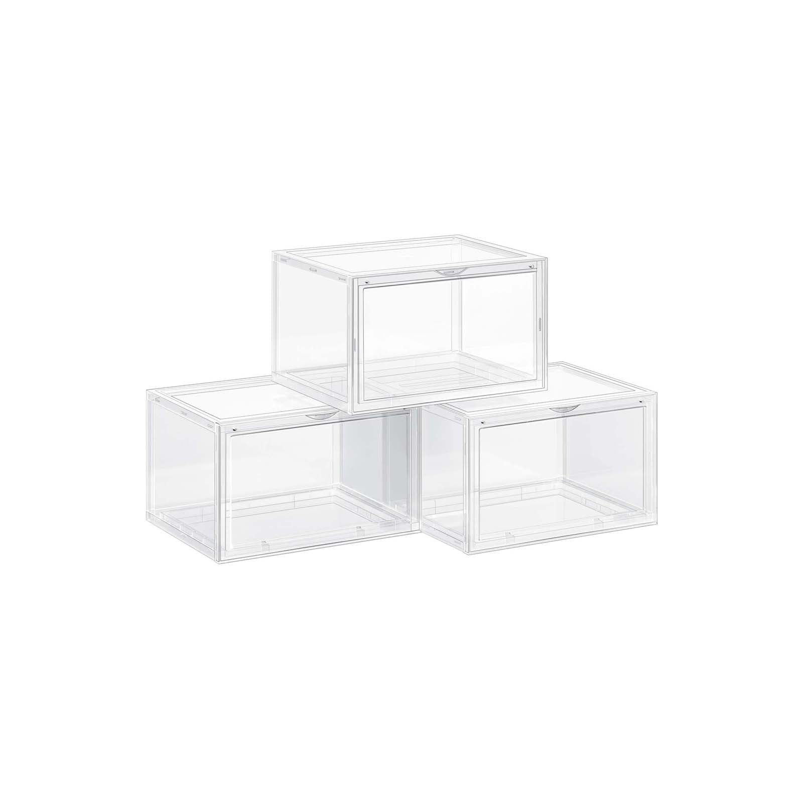 Shoe Boxes, Pack of 3 Stackable Shoe Organisers with Clear Door, Plastic Shoe Storage for UK Size 11, SONGMICS, 7