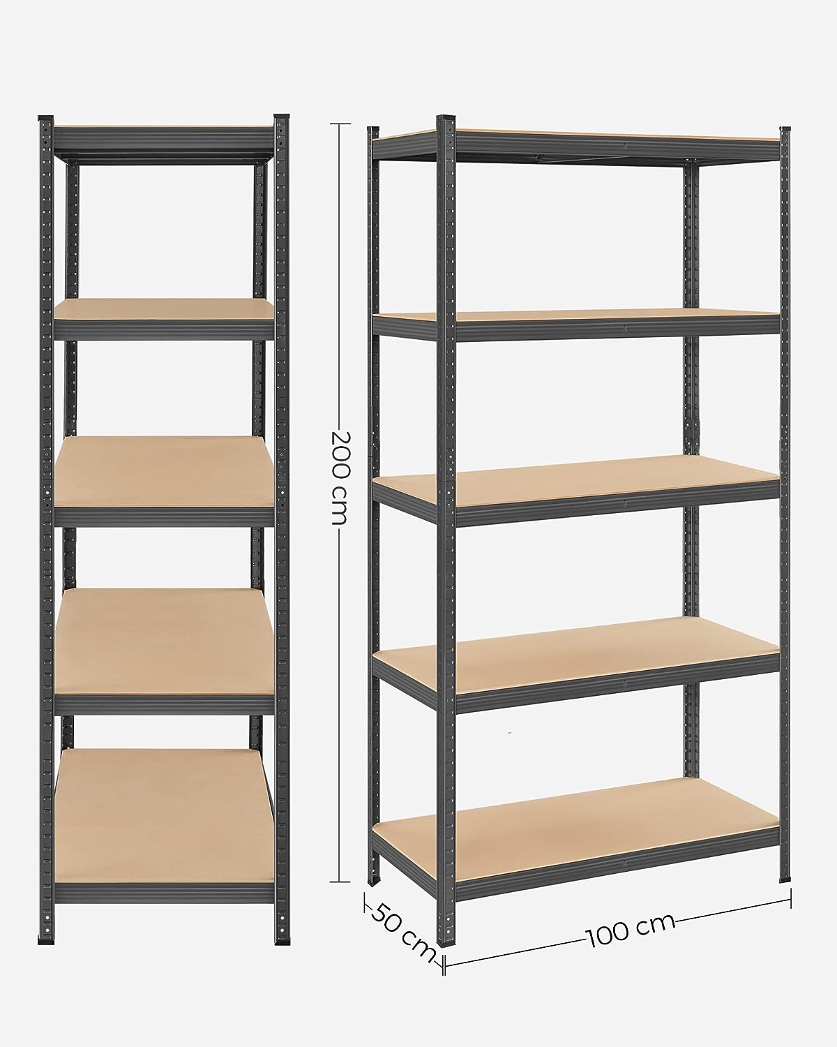 5-Tier Shelving Unit, Steel Shelving Unit for Storage, Boltless Assembly, for Garage, Shed, Load Capacity 600 kg, SONGMICS, 2