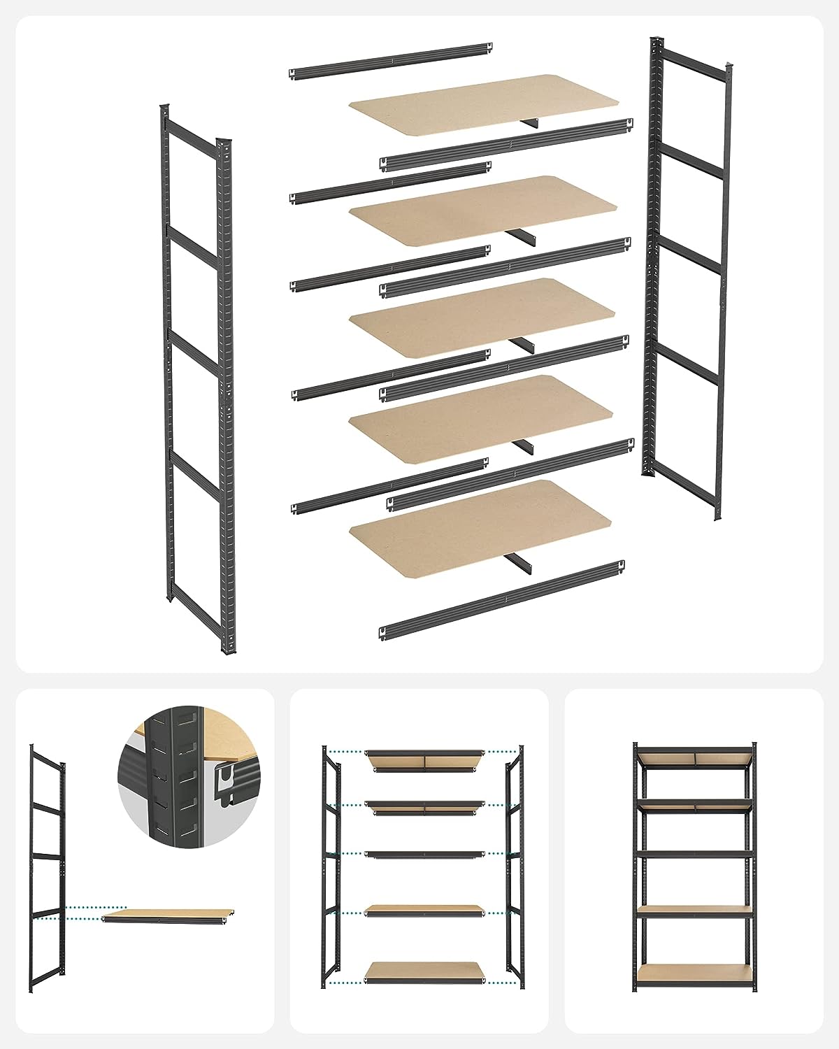 5-Tier Shelving Unit, Steel Shelving Unit for Storage, Boltless Assembly, for Garage, Shed, Load Capacity 600 kg, SONGMICS, 4