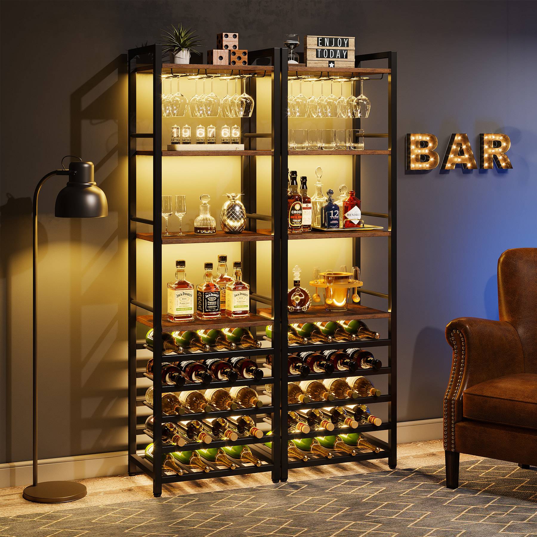 Wine Rack, Tall Wine Rack, 9 Tier 20 Bottle, Narrow Wine Rack, Free Standing Wine Rack, Tribesigns, 7
