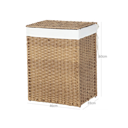 Handwoven Laundry Basket, 90L Synthetic Rattan Wicker Clothes Hamper with Lid and Handles, Foldable, Removable Liner Bag, 6